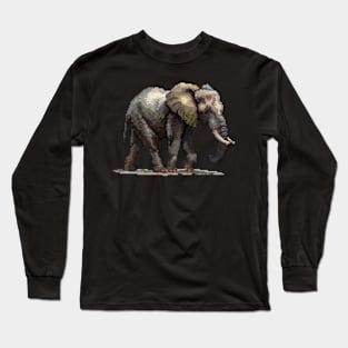 Pixelated Elephant Artistry Long Sleeve T-Shirt